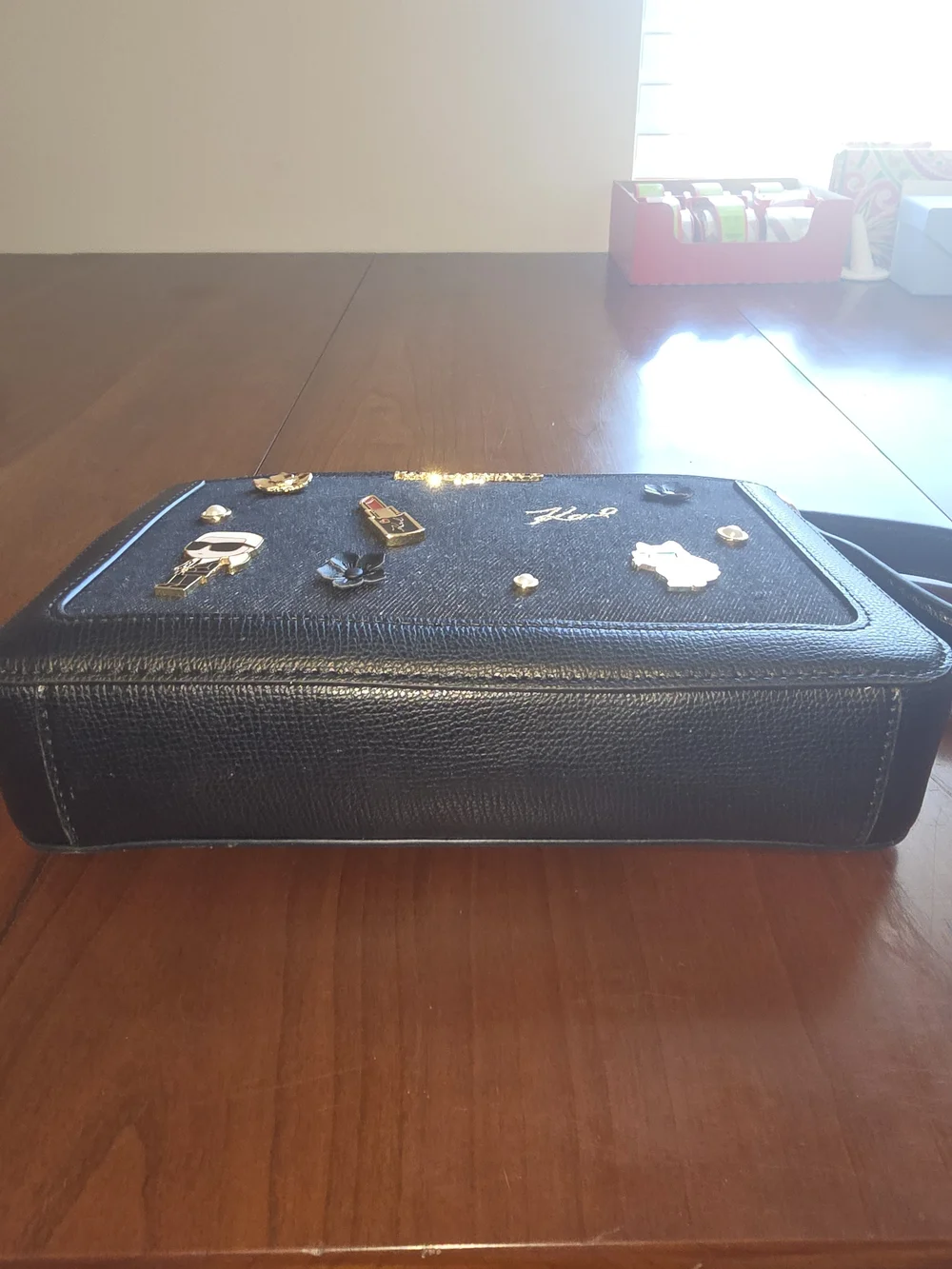 Karl Lagerfeld Denim Embellished Shoulder Bag with Gold Accents, New with Tags!